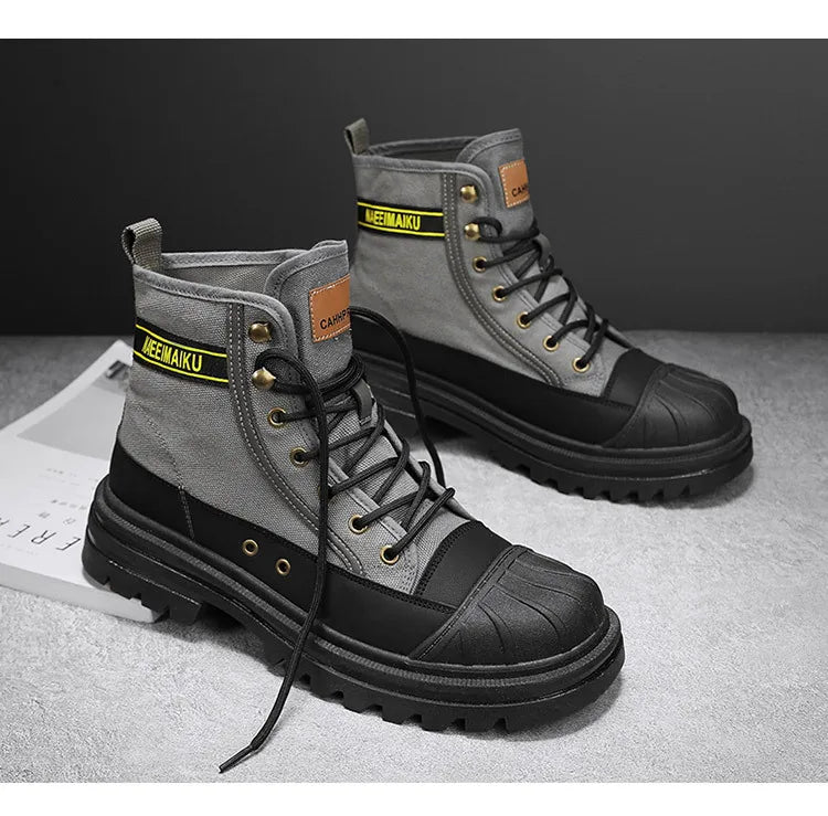 Boots Men's Shoes  Autumn and Winter Breathable High-top Boots Heightened Thick-soled All Match Canvas Casual Shoes Mens Boots