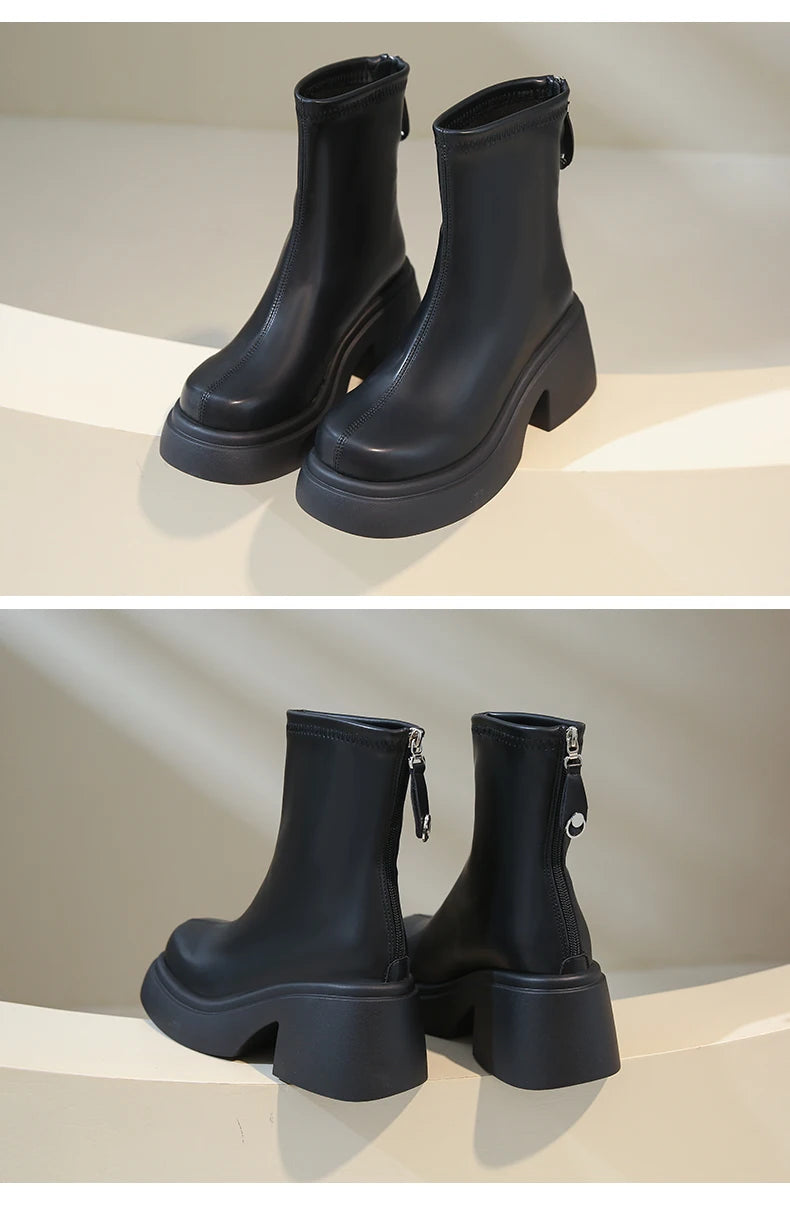 Women's Boots Autumn Luxury Designer Female Shoes Winter Footwear Boots-Women Black Fashion High Heel Ladies Rock Ankle 2025