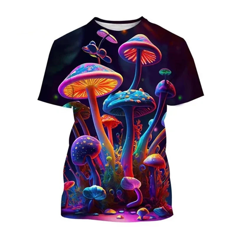 Mushroom Forest T-Shirts Plants Graphic 3D Print Men Women T Shirt Short Sleeve Oversized Harajuku Y2k Tops Tees Kids Clothing