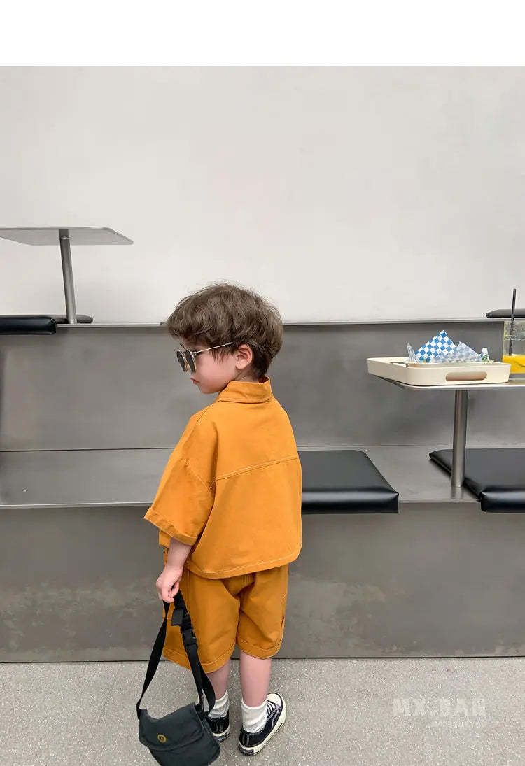 2-9 Y Summer Korean Toddler Boys Baby Handsome Clothes Outfits Kids Boy Cotton Shirt + Shorts 2pcs Sets Fashion Birthday Outfit