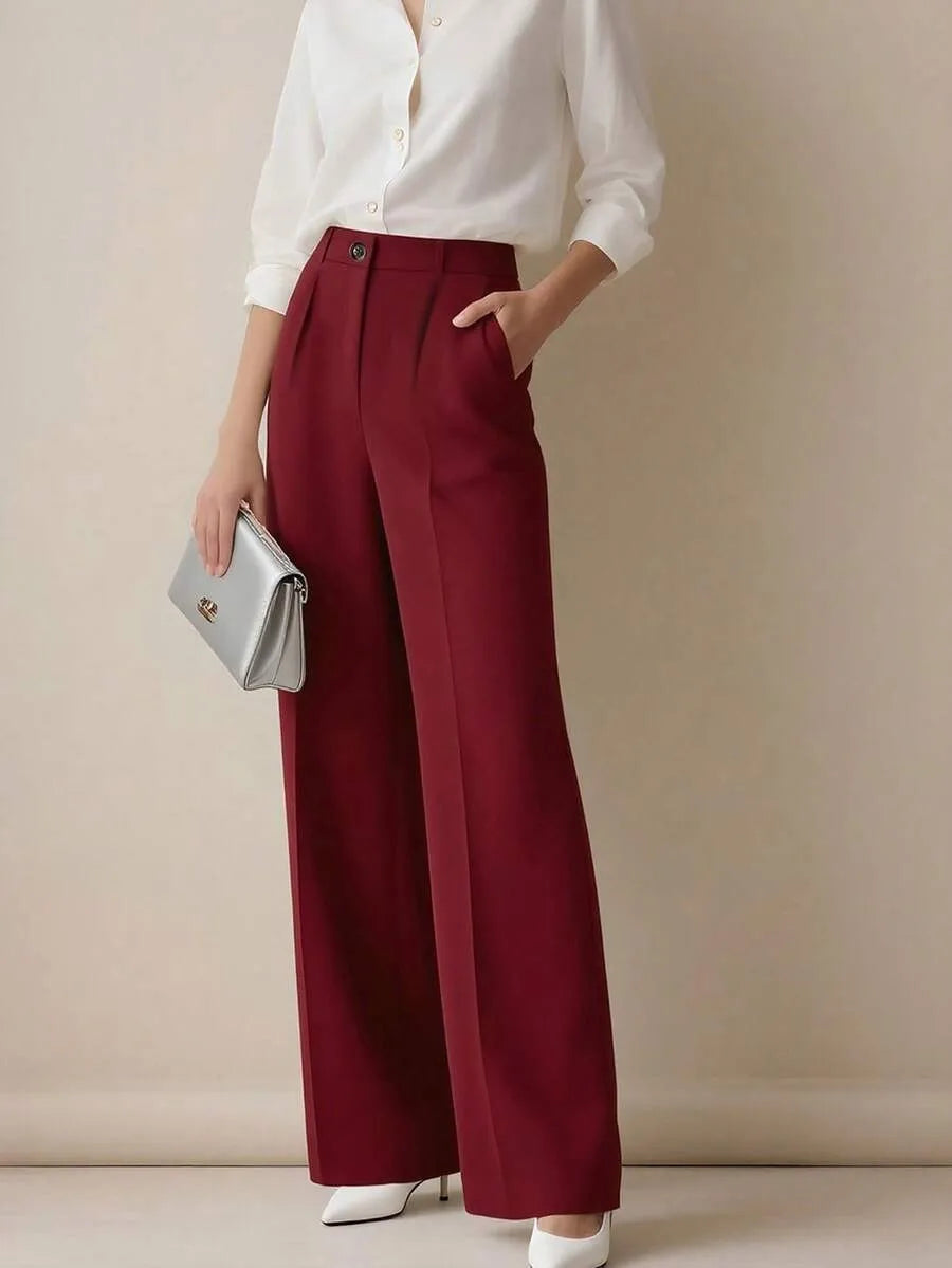 European and American cross-border spring and autumn fashion solid color casual high-waist loose work trousers with pockets