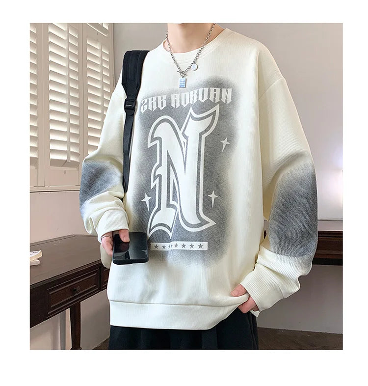 Trendy Men's Hoodie Fashionable Round-Neck Loose Casual Sweatshirt for Spring and Autumn Comfortable Youthful and Dynamic Top