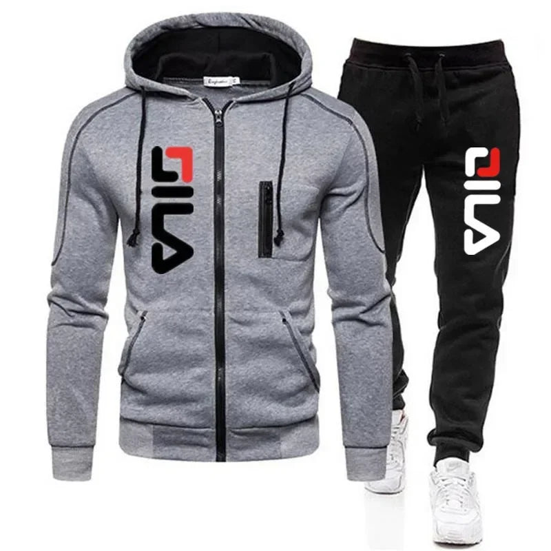 Autumn and Winter 2025 new Men's zipper jacket and pants 2-piece set, outdoor fashionable and casual men's jogging sportswear