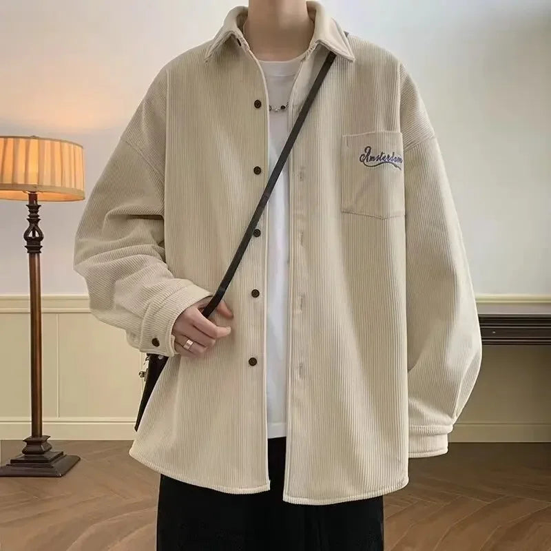 2025 New Retro Lapel Loose Long Sleeve Casual Shirt Jacket Men's Korean Style Trendy Spring Autumn Wear Comfortable Outerwear