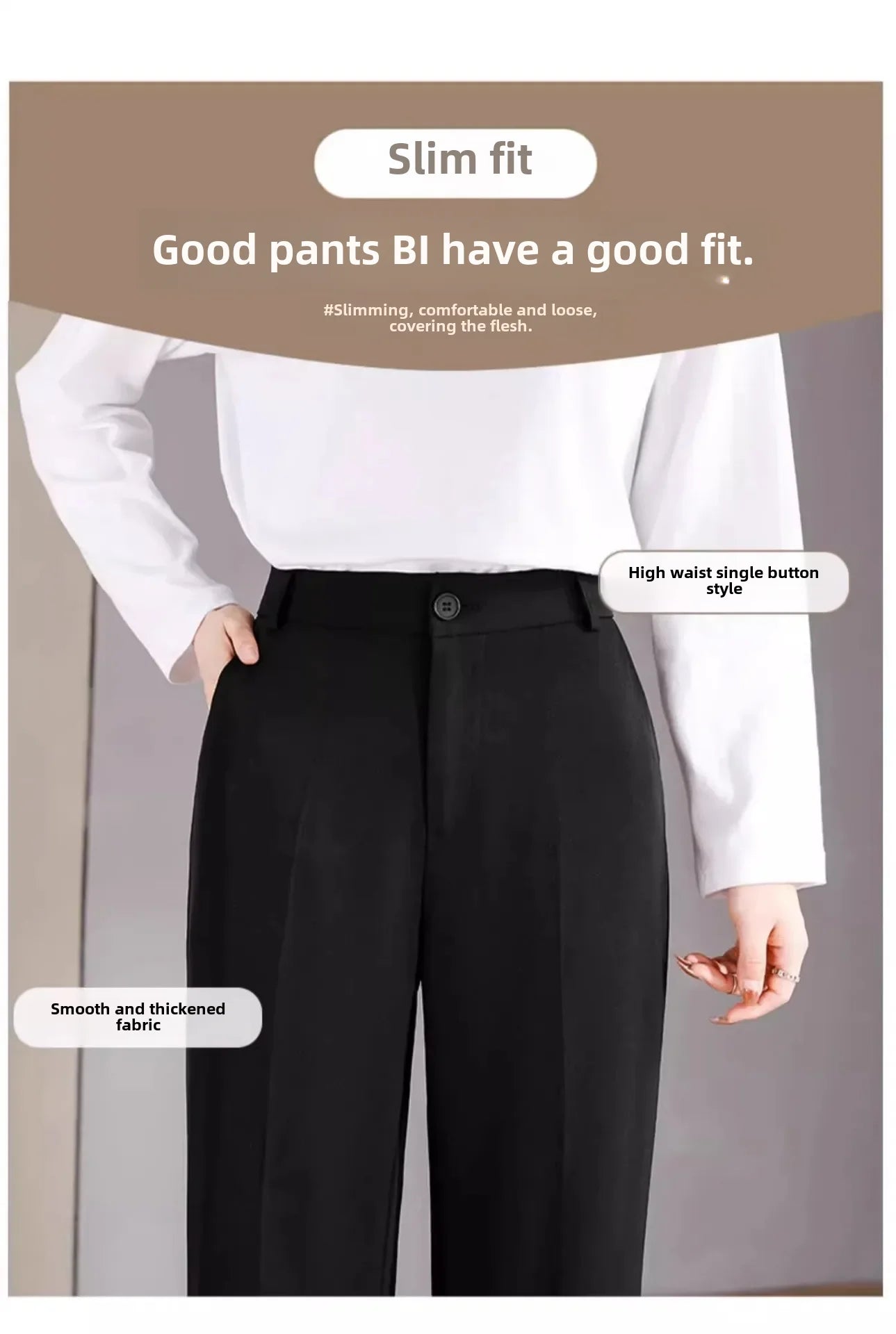Casual High-waisted Slimming Straight-leg Pants Draped Spring Autumn Black Suit Pants For Women 2024