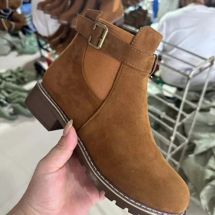 Autumn Winter Women Boots High Quality Belt Buckle Women Platform Boots Fashion British Style Round Toe Ankle Boots Women Shoes