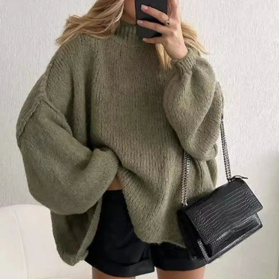 Trend Women's Warm Loose Knit Pullover Sweater Oversize Soild Color Sweaters Fall Alternative Clothes