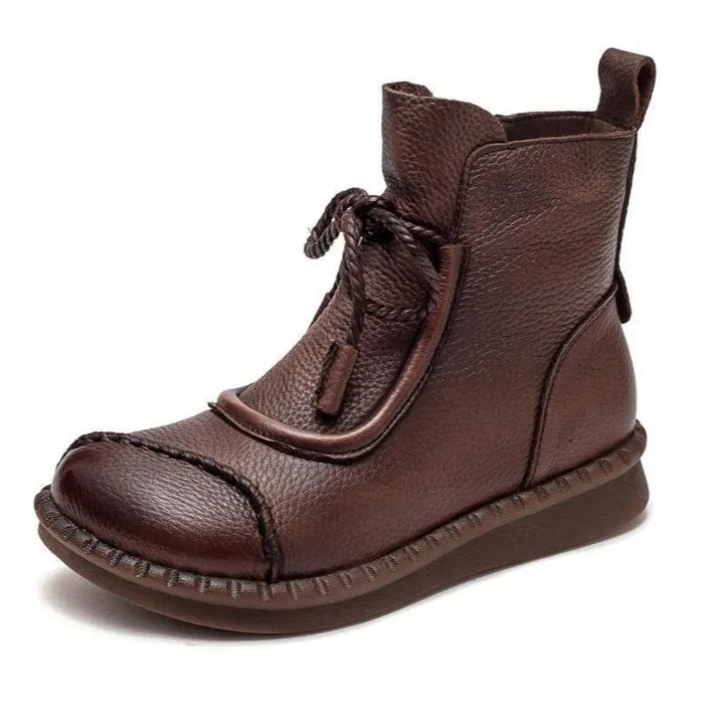 Women's Boots Spring Autumn New Retro Non-Slip Soft Bottom Flat Shoes Comfortable Soft Cowhide Ankle Boots