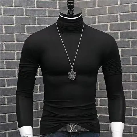 Trendy Casual Turtleneck Men's Modal Winter Sweater turtleneck Cool Blouse Tight Modal T-shirt Youth Solid Color Base Shirt Top