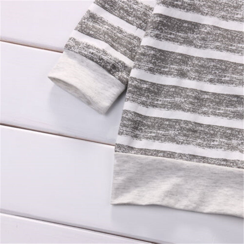0-18months Baby Boys 3pcs Clothes Set Wide Striped Top Long Drawing Straps Elastic Band Pant Beanie Hat Outfit For Infant Boys
