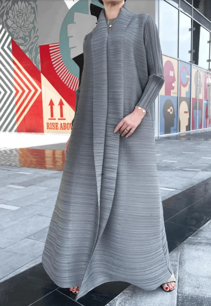 Abaya Mosong Fashion Miyake Pleated 2024 Trench Coat Retro Design Loose Cardigan Luxury Robes Women