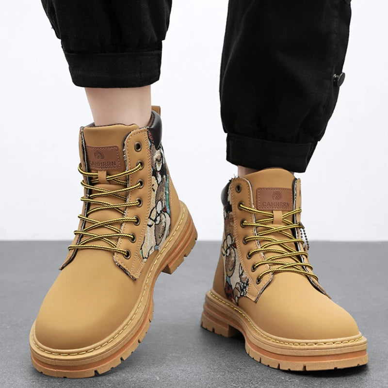 New Men's Boots Designer Luxury Men Working Boots High Tops Platform Leather Shoes for Men British style Motorcycle Botas Hombre