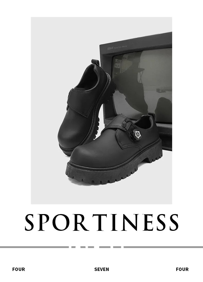 2025 Mens British Retro Wide Round-Toe Derby Shoes Chunky Platform Casual Leather Boots Trendy Streetwear Footwear for Wide Feet