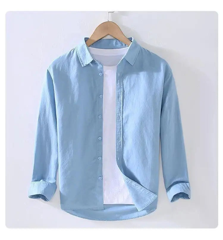 Men's Casual Loose Fit Long Sve Linen irt Thin Cotton Linen Material Summer Faion Inner Wear White Spring Summer Top