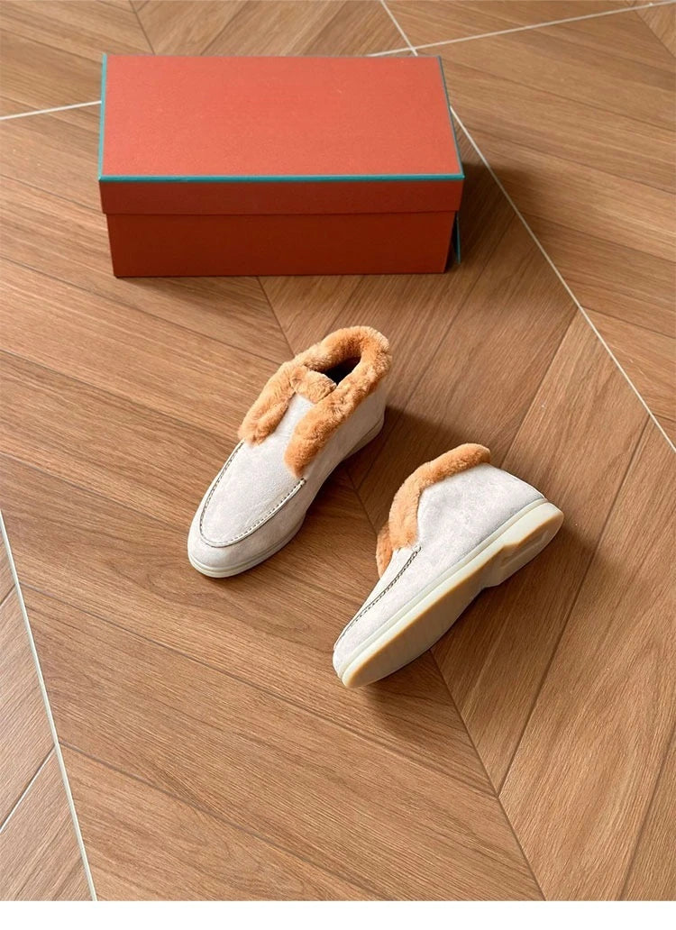 Boots Women Ankle Fur boots Fashion Women  Leather loafers flat 2025 High Quality Winter boots Comfortable Wool Snow