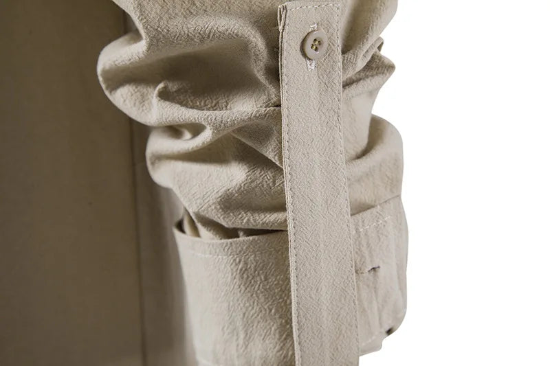 Men Cotton Linen Lace Up Long Sleeve Solid Blouse Shirts Summer Male Solid Loose Pullover Blouse Tops ARJ-A1776