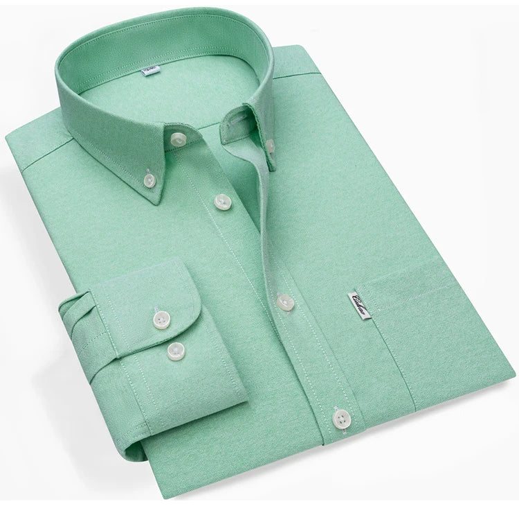 Men's Hard-wearing Comfortable 100% Cotton Long Sleeve Dress Shirt with Pocket, Spring Autumn Casual Oxford Button-Down Shirts