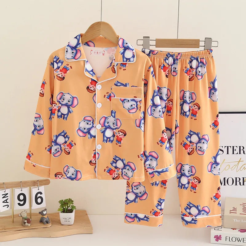 Cartoon New Spring Autumn Children's Pajamas Set Girls Boys Teenagers Stitch Long-sleeved and Pants Outside Home Clothes Set