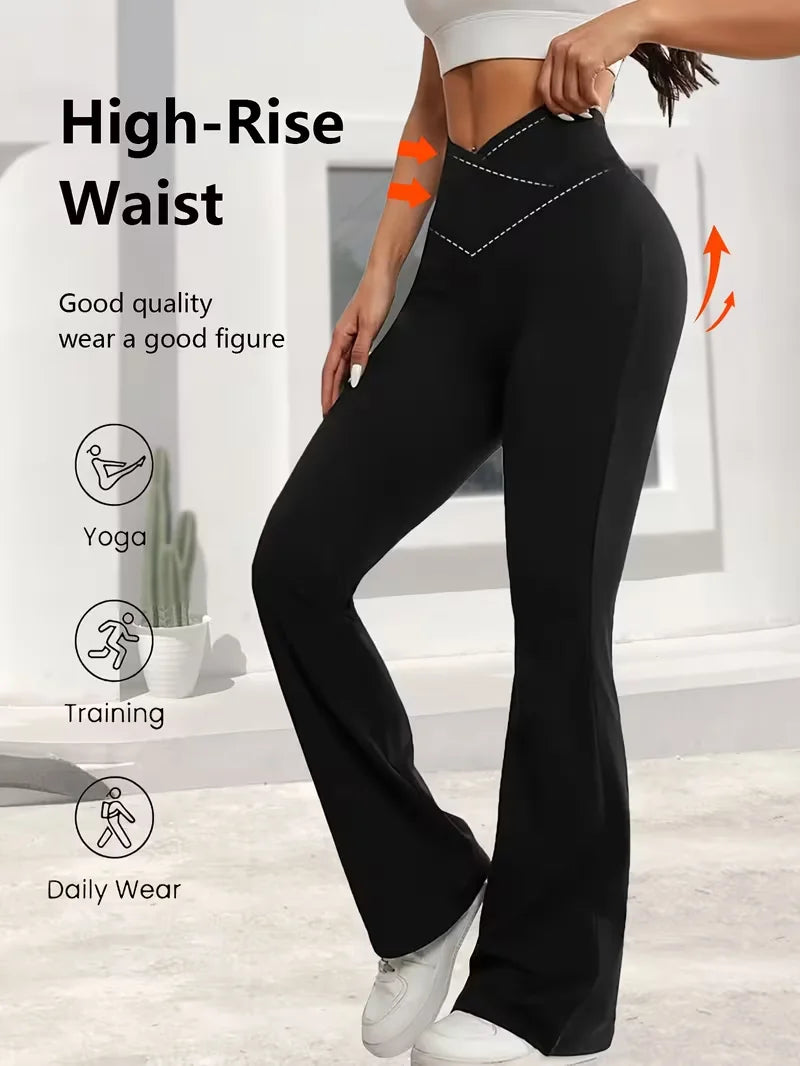 Women's High-Waisted Flare Pants - Cross-Waist Elastic Design, Versatile Long Slim Wide-Leg Trousers,Plus Size Clothes,Jeans（New