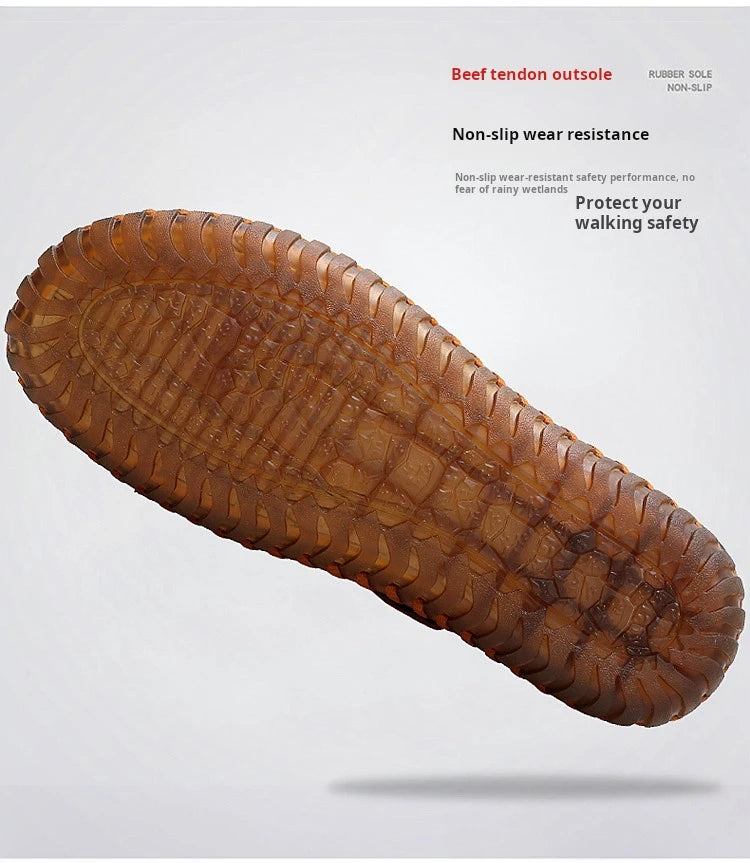 2024 Classic Brand Trend Brown Men's Sandals Handmade Soles Durable Men's Camping Beach Shoes Anti Slip Hollow Casual Shoes