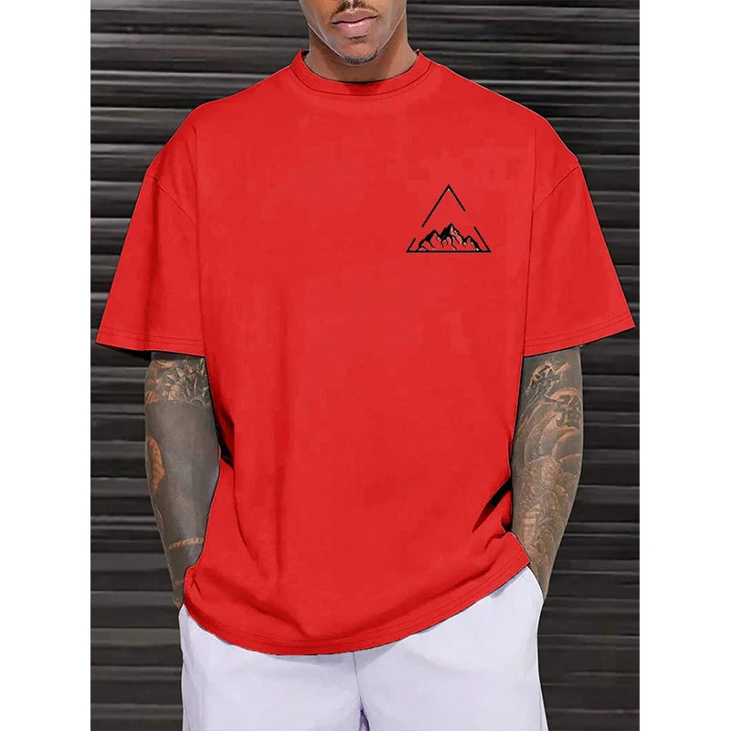 New Geometric Mountain Print Short Sleeve T-Shirt For Summer Men Casual Fashion Unisex Short Sleeve Trend Streetwear Clothing