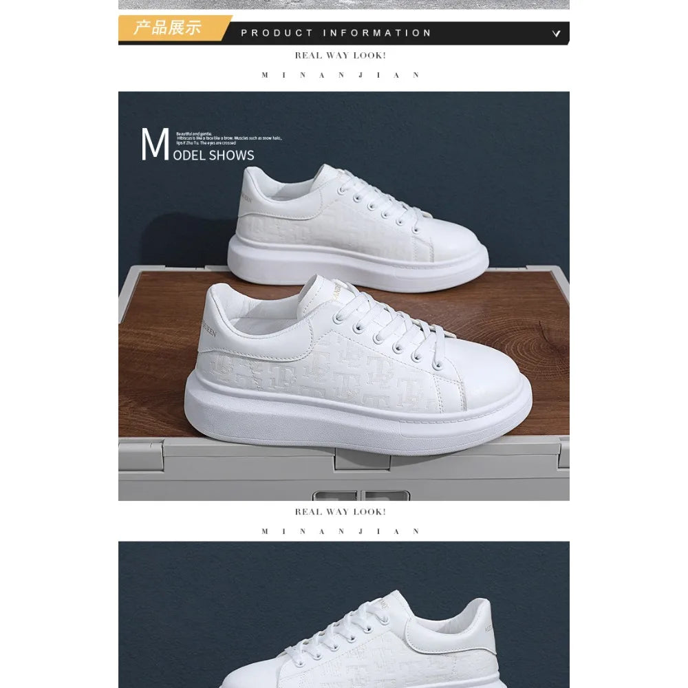 Classic white shoes for men 2025 hot style versatile platform thick sole heightening men's shoes casual sneakers black