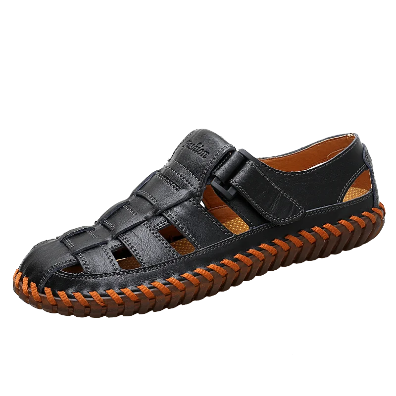 2024 Classic Brand Trend Brown Men's Sandals Handmade Soles Durable Men's Camping Beach Shoes Anti Slip Hollow Casual Shoes