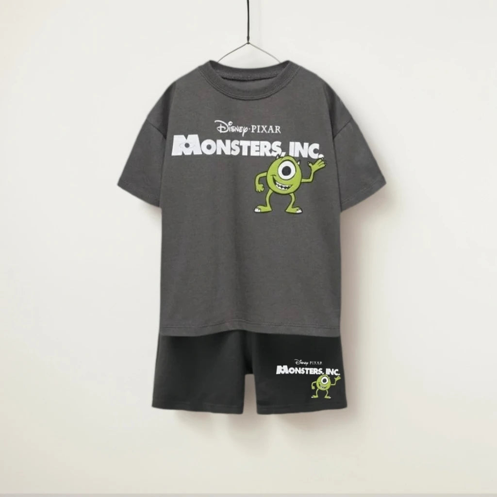 Summer Baby Children's Home Cloth Sets Monsters Inc Print Kids Loose Leisure Sets Toddler Tees +Pants Sets Clothes Outdoor Sets