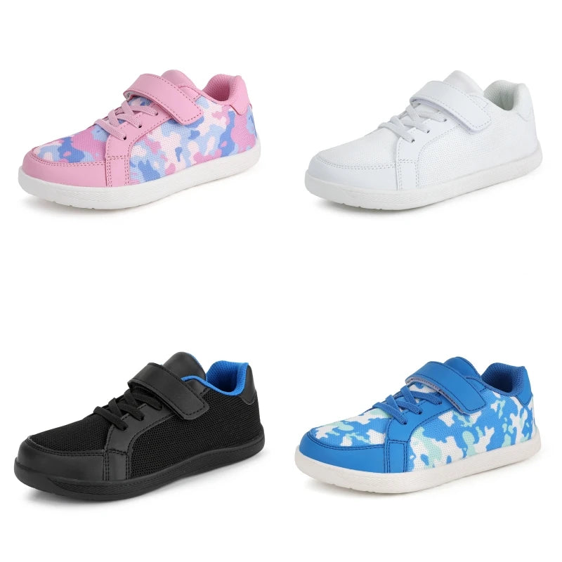 New Kids Wide Toe Barefoot Shoes Little/Big/Kid Hook Loop Minimalist Sneakers Artificial Leather Mesh Lightweight Shoes