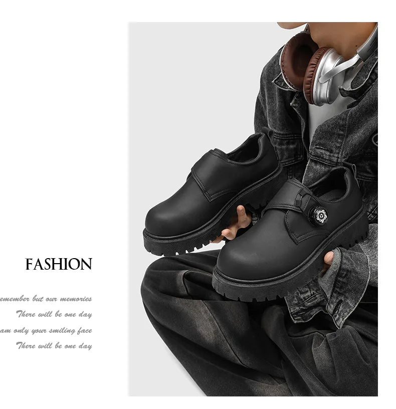 2025 Mens British Retro Wide Round-Toe Derby Shoes Chunky Platform Casual Leather Boots Trendy Streetwear Footwear for Wide Feet