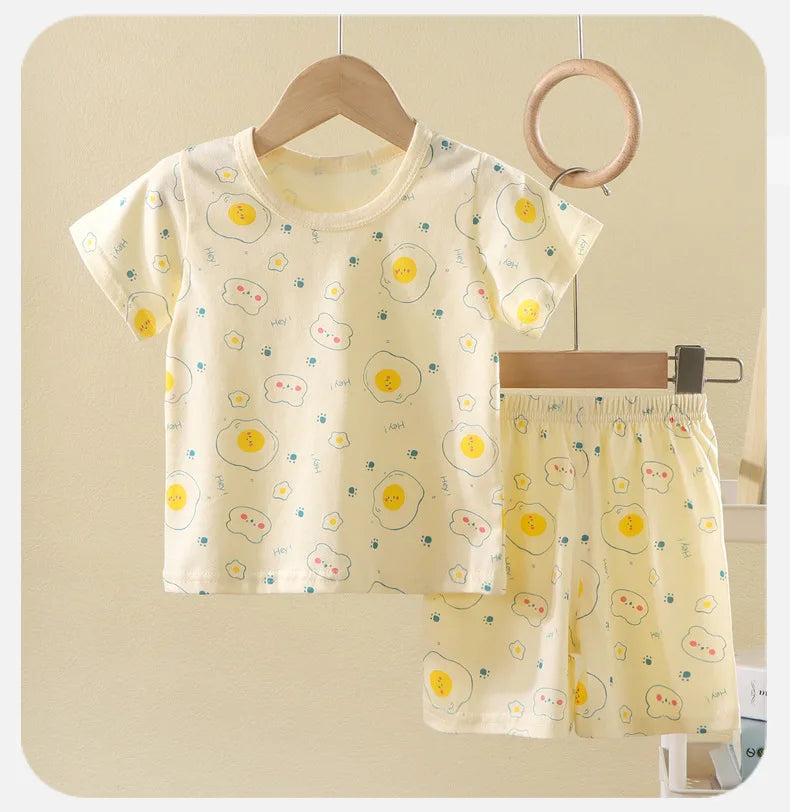 Summer Korean Nordic Style 0-5Y Kids Pajama Set Cotton Animal Print Pure Cotton Baby Girl Boy Sleeping Suit Casual Loose Clothes