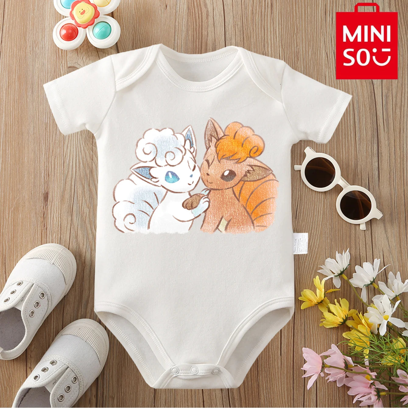 MINISO Pure Cotton Cute Pokemon Pikachu Print Bodysuit Baby Soft Cloths Gift for Baby Onesie Jumpsuit for 0 To 12 Months Newborn