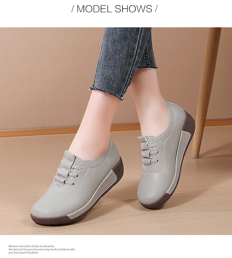 2025 Women Casual Shoes Genuine Leathe Platform Loafers for Women Wedge Sneakers Zapatos Mujer Fashion Slip on Ladies Moccasins