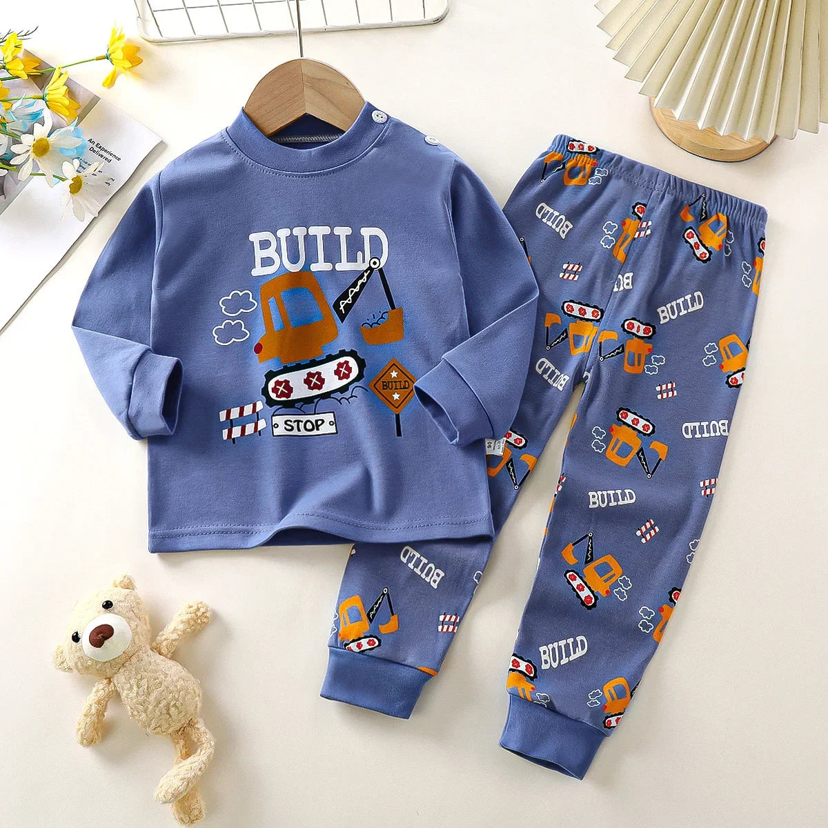 New 2025 Boys Girls Autumn Warm Pure Cotton Pajamas Kids Cute Cartoon Dinosaur Long Sleeve Pyjamas Baby Sleepwear Clothing Sets