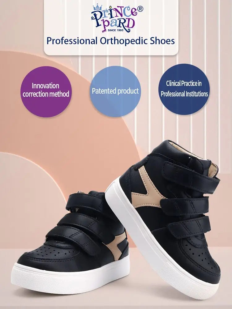 Kids Orthopedic Shoes for Boys and Girls with Arch Support Flat Feet, Black and Pink Leisure Walking Correcting Casual Sneakers