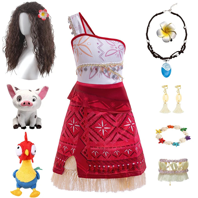 Summer Fancy Girl Princess Moana Dress Halloween Cosplay Carnival Party Primitive Tribes Maui Boys Costume Cartoon Kids Clothes