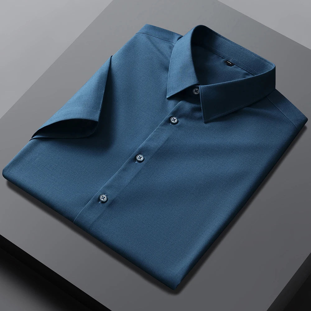 Men's Formal Business Short Sleeve Dress Shirt Wrinkle Free Regular Fit 4-Way Stretch Button Up Shirts for Spring Summer Holiday