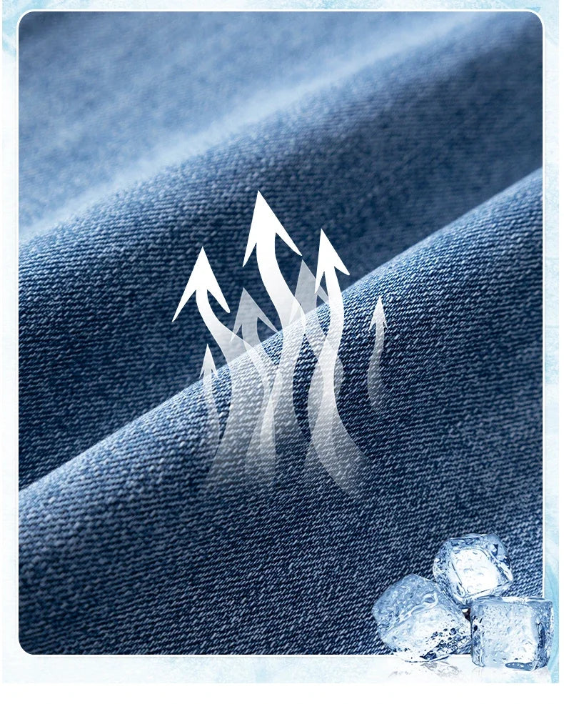 Summer Thin Straight Jeans Men's Clothing Soft Breathable Trousers Male Brand Comfortable Business Loose Denim Pants