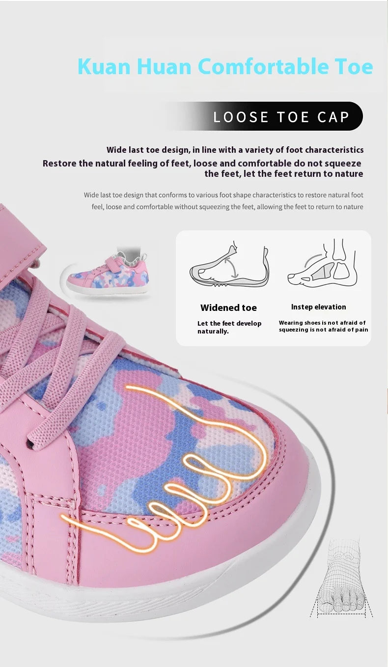 New Kids Wide Toe Barefoot Shoes Little/Big/Kid Hook Loop Minimalist Sneakers Artificial Leather Mesh Lightweight Shoes