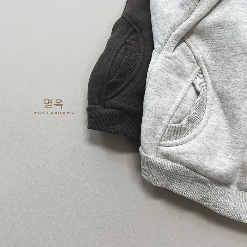 2025 Winter New Baby Long Sleeve Fleece Sweatshirt Infant Boy Girl Solid Warm Pullover Plus Velvet Thick Toddler Casual Clothes