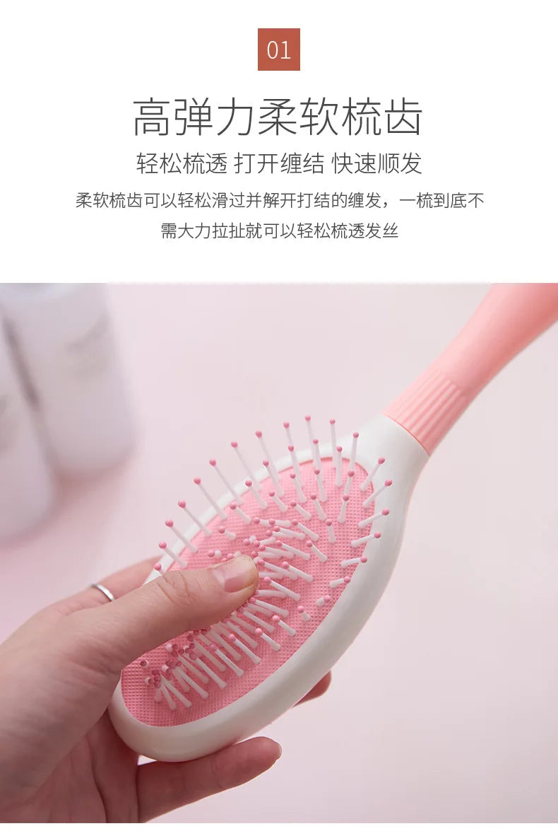 Cute Japanese Korean Massage Anti-screw Plastic Hair Brush White Curly Hair Hollow Activity Gym Untangling Hairdressing Comb