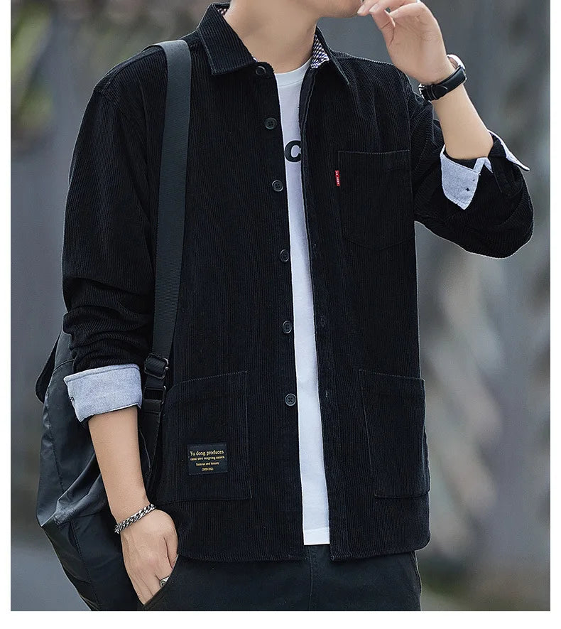 Corduroy Long Sleeve Shirt Casual Slim Fit Youth Multi Pocket Wear Resistant Fashionable Spring Autumn Men's Outerwear