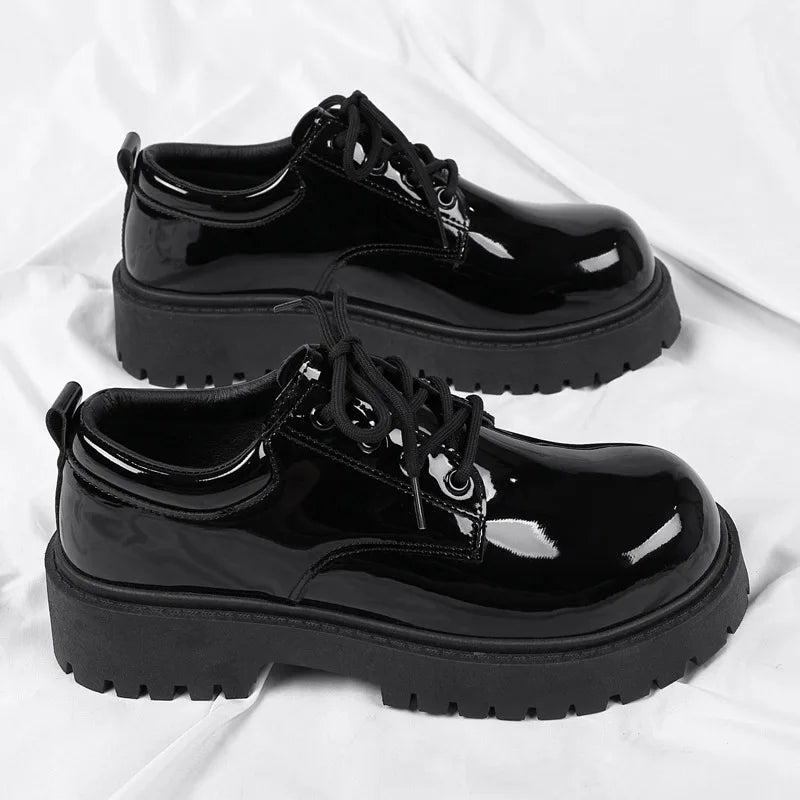 Men's Business Shoes Autumn Lace-up Men Shiny Wide Foot Business Shoe British Chunky Male Derby Shoes Luxury Men's Dress Shoes