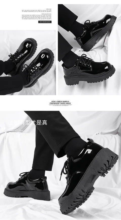 Men's Business Shoes Autumn Lace-up Men Shiny Wide Foot Business Shoe British Chunky Male Derby Shoes Luxury Men's Dress Shoes