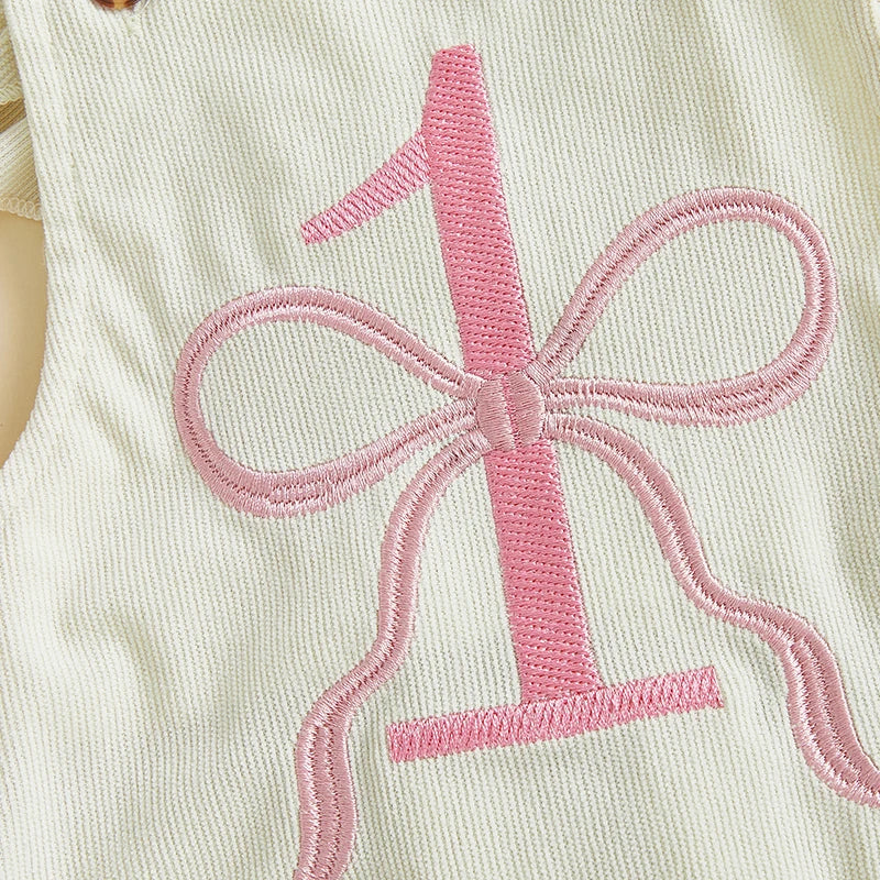Toddler Baby Girl Birthday Outfits Sleeveless Square Neck Bow Embroidery Romper with Headband Set Newborn Clothes