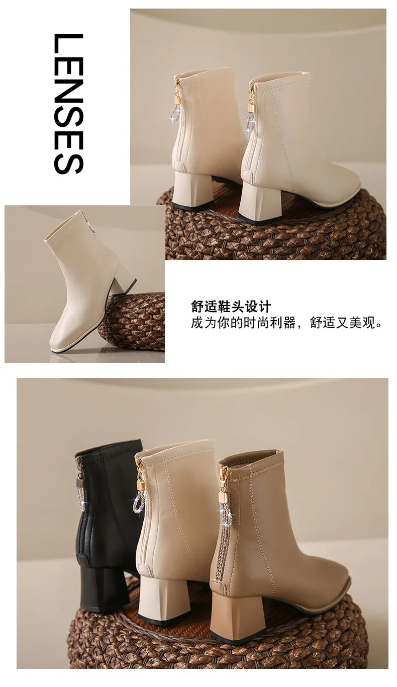 Platform Boot Shoes for Women Modern Western Black Femme Botas Punk Goth Female Winter High Heeled Shoes Round Toe Heels Botines