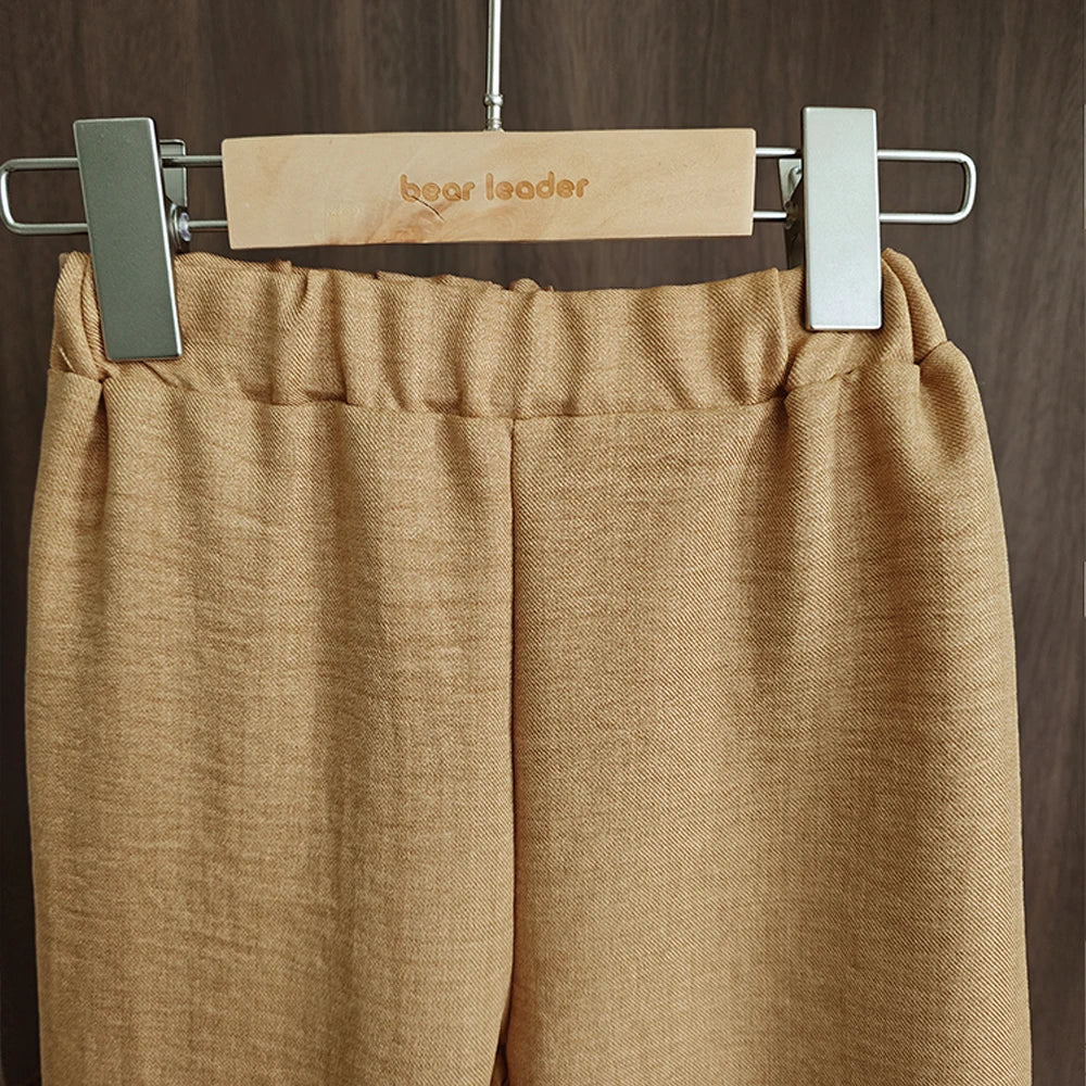 Bear Leader Korean Version Kids Clothes Girls Blue Imitation Denim Suit Summer New Sleeveless Top+Wide Leg Pants Two-piece Set