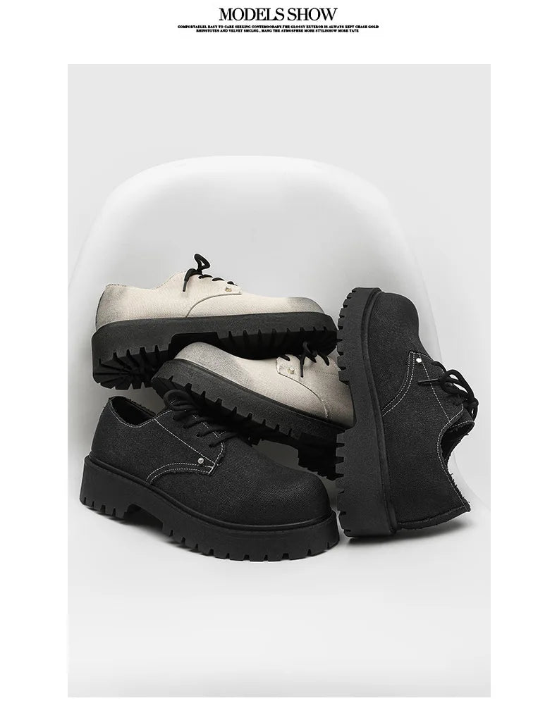 New Mens Derby Shoes British-Style Big Round-Toe Chunky Platform Sneakers Original Breathable Casual Shoes for Streetwear &Daily