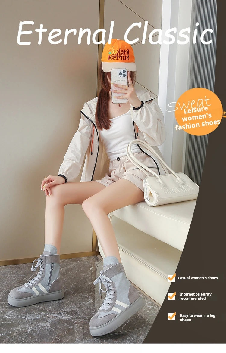 Sports and Leisure Shoes for Women 2025 New Fashionable High Top Shoes Flat Bottomed Lightweight and Comfortable Work Boots