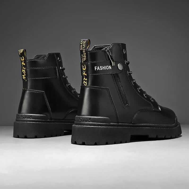 Men's Boots Fashion Motorcycle Ankle Boot New High Top Leather Boots for Men Non Slip Platform Work Safety Boot Botas Hombre